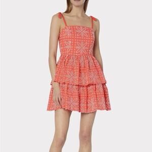Milly Easton Tile Eyelet Mini Dress In Coral White Size 6